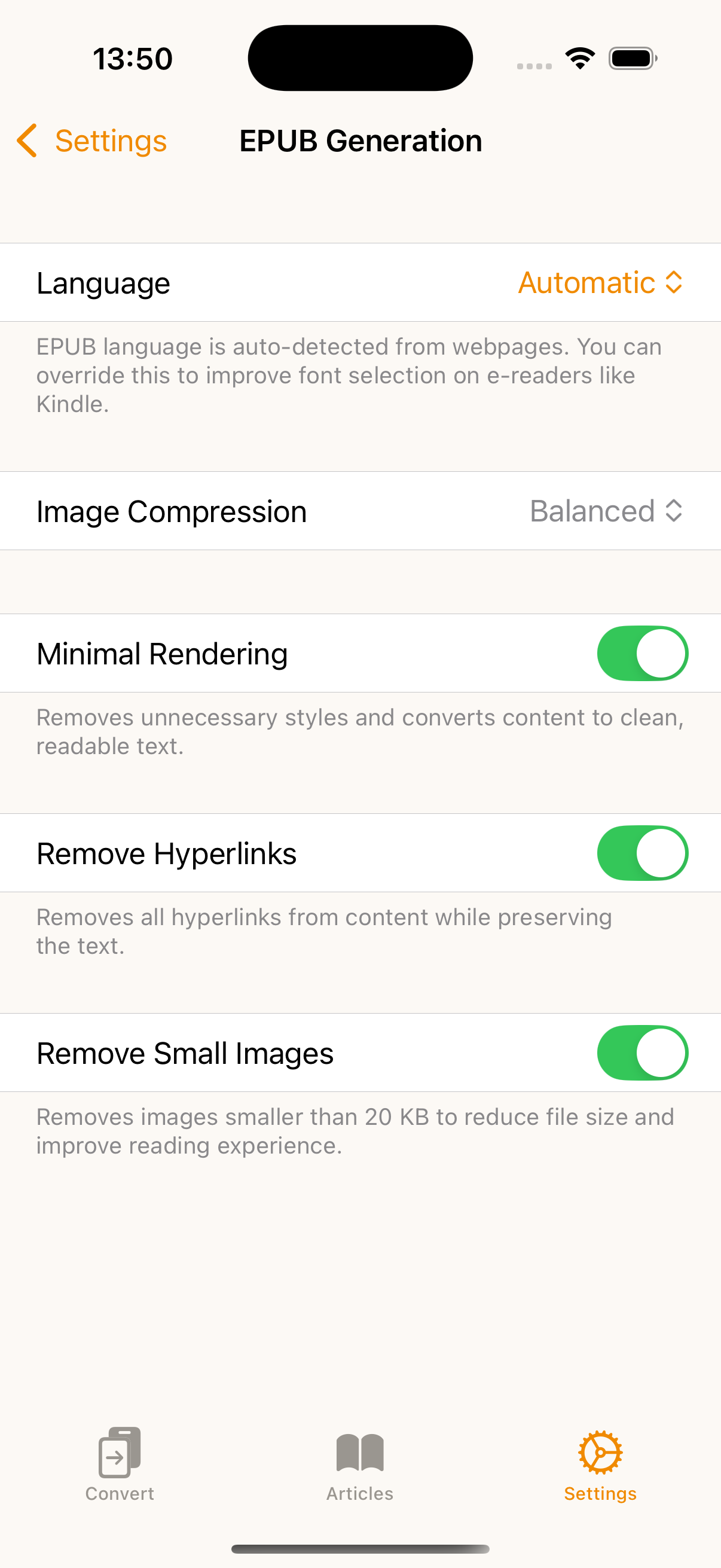 New Feature Settings Screenshot